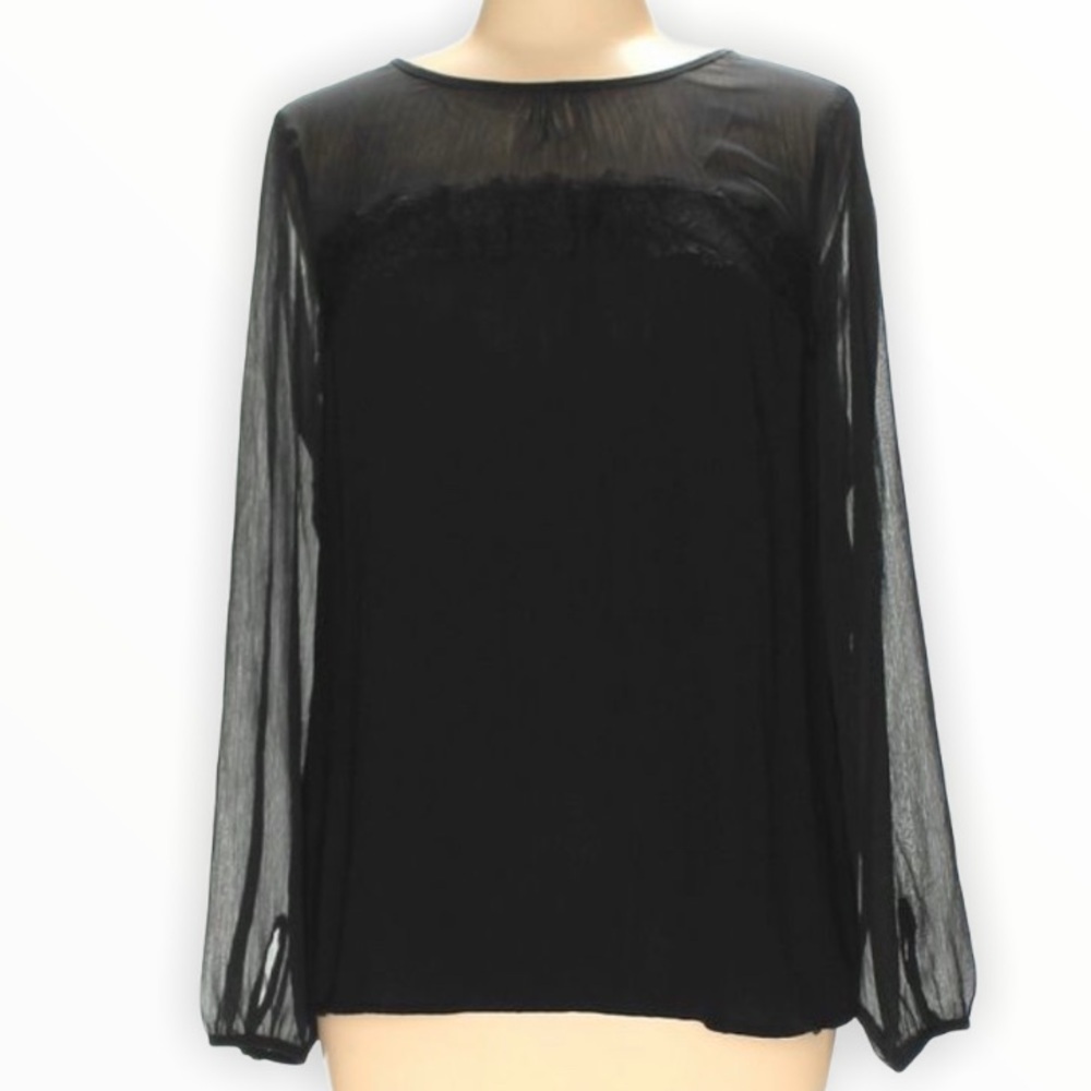 VTG David Hayes Black Sheer Silk Blouse 14 - Picture 2 of 8